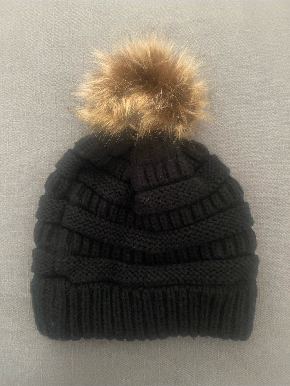 Black Knit Pom Beanie Hat